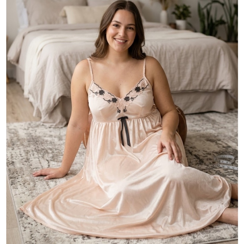 Satin Lace-Trim Chemise in Blush with Black Accent